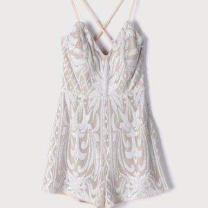 Lulu's White Beige Sequin Romper